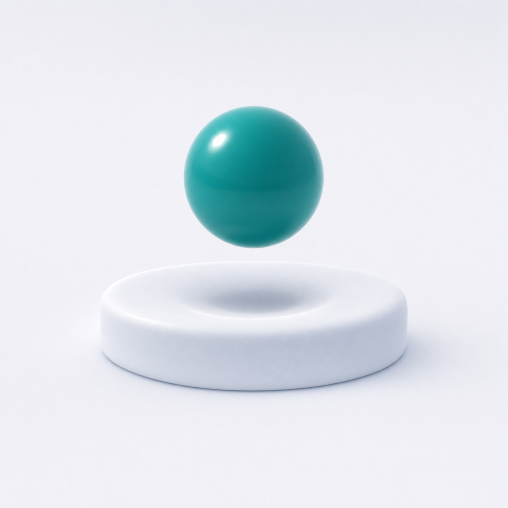The Holista orb, the mark of the agent inside ICOR for Life: a glossy teal orb hovering above a soft white pedestal